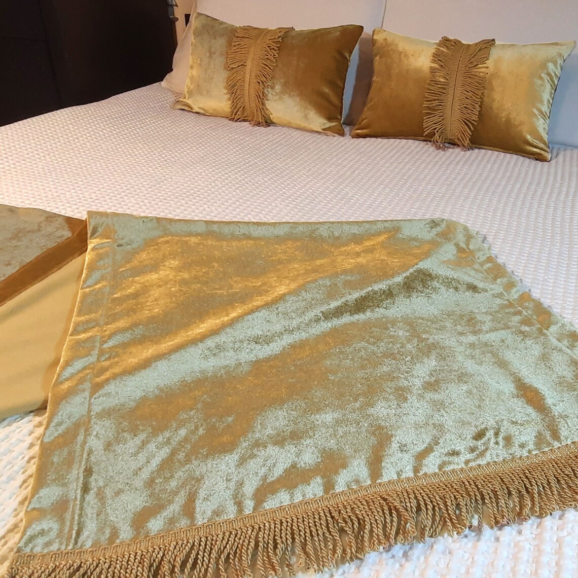Luxury Gold Velvet Bed Runner Bed Scarf King Size Gold Etsy