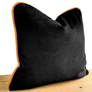 Black Velvet Pillow Cover with Piping, Rust Throw Pillow Case with Cording, Luxury Corded Mustard Yellow Euro Sham, Custom Size Pillows