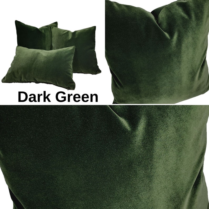 dark green velvet pillow cover, dark green throw pillow 26"x26", forest green lumbar pillow cover