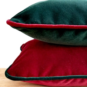 Wine Red Pillow Cover with Piping, Burgundy Throw Pillow Case with Cording, Luxury Corded Christmas Home Decor