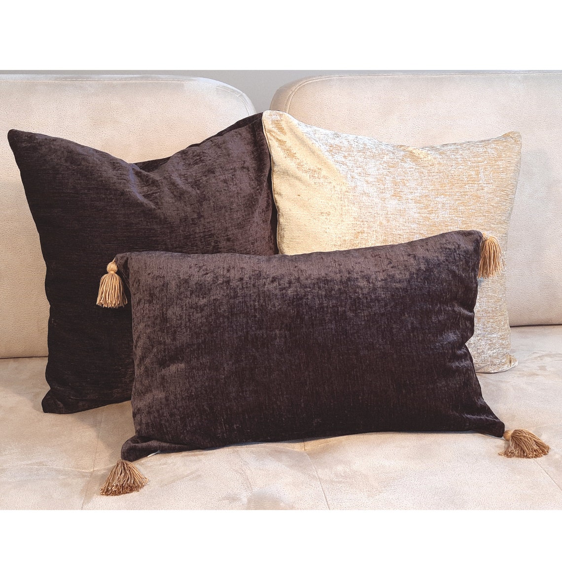 Brown Chenille Silk Velvet Throw Pillow Cover Dark Brown Etsy