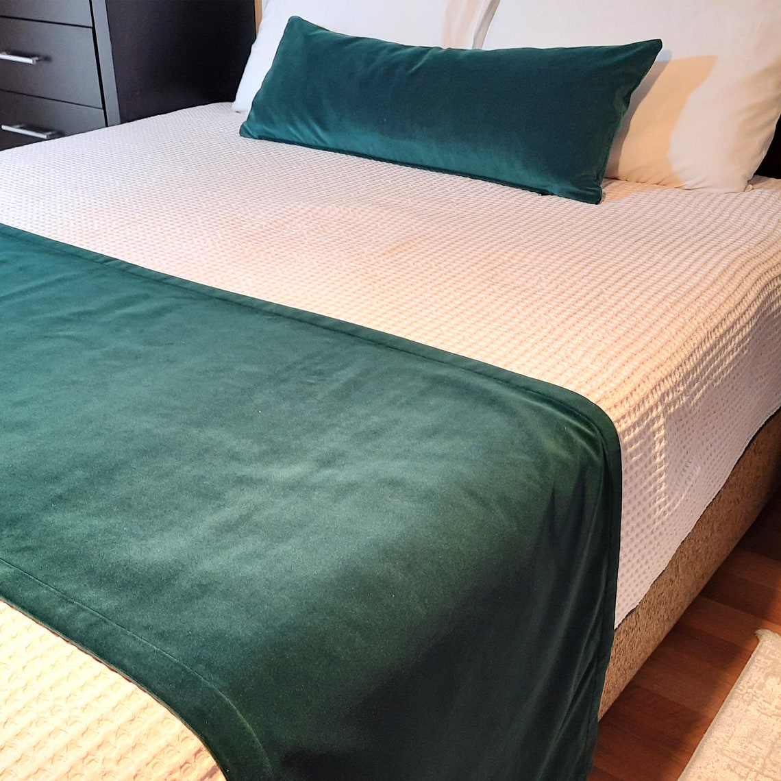 Luxury Teal Green Bed Runner Velvet Bed Scarf Teal Bedroom Etsy