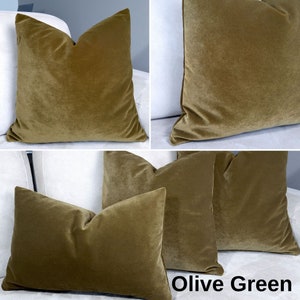 Olive green velvet pillow cover, 18"x18", 20"x20", 22"x22", 26"x26" throw pillow