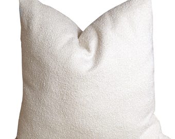 Ivory Boucle Pillow Cover, Textured Ecru Throw Cushion Case, 5 Color Variation, Custom Size
