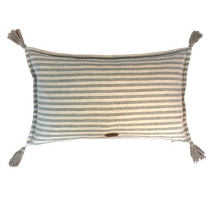 Natural Striped Washed Linen Pillow Cover, Farmhouse Pillowcase with Tassel, Beige Organic Linen Lumbar Throw Pillow