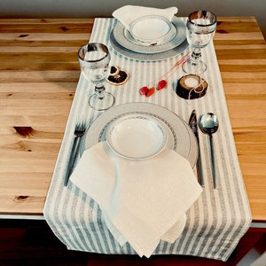 Striped Linen Table Runner, Farmhouse Table Runner, Extra Long 72 Inch Table Runner, 36&quot;,48&quot;,60&quot;,72&quot; Dining Table Runner