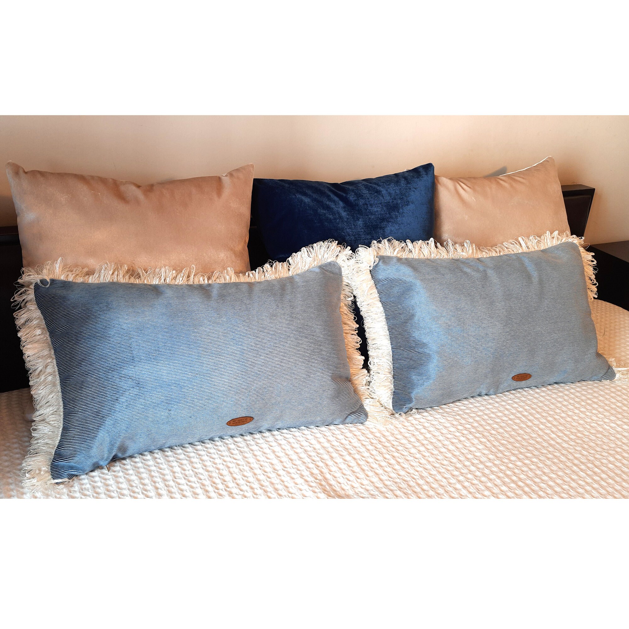 Luxury Blue and White Striped Velvet Pillow Cover with White Etsy