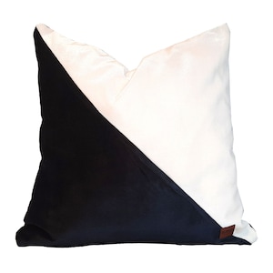 Black and White Velvet Pillow Cover, Diagonal Pillow Cover 18&quot;x18&quot;