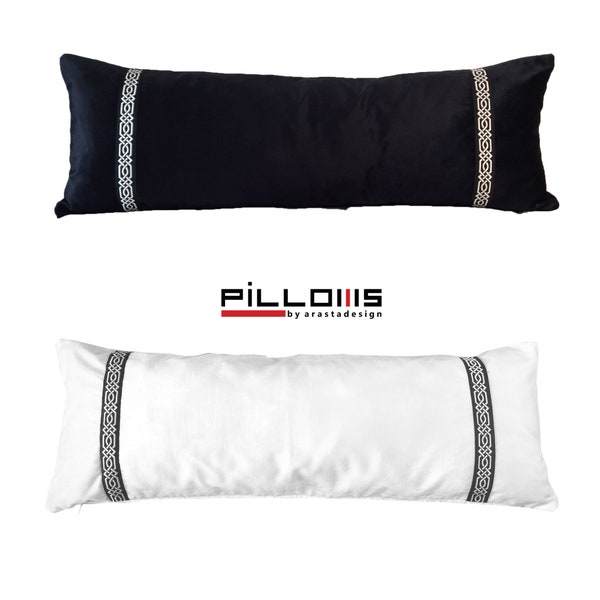 Black White  Extra Long Lumbar Pillow Cover, Long Lumbar Pillow Cover For Bed, 14"x36"