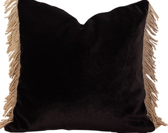 Luxury Black Velvet Pillow Cover With Gold Fringed, 18"x18", 20"x20", 12"x20"