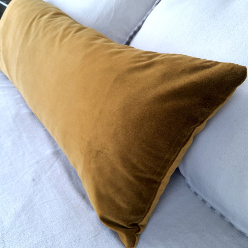 Mustard Yellow Pillow Cover, Lumbar Throw Pillow, Extra Long Lumbar Pillow Cover 14"x36" image 1