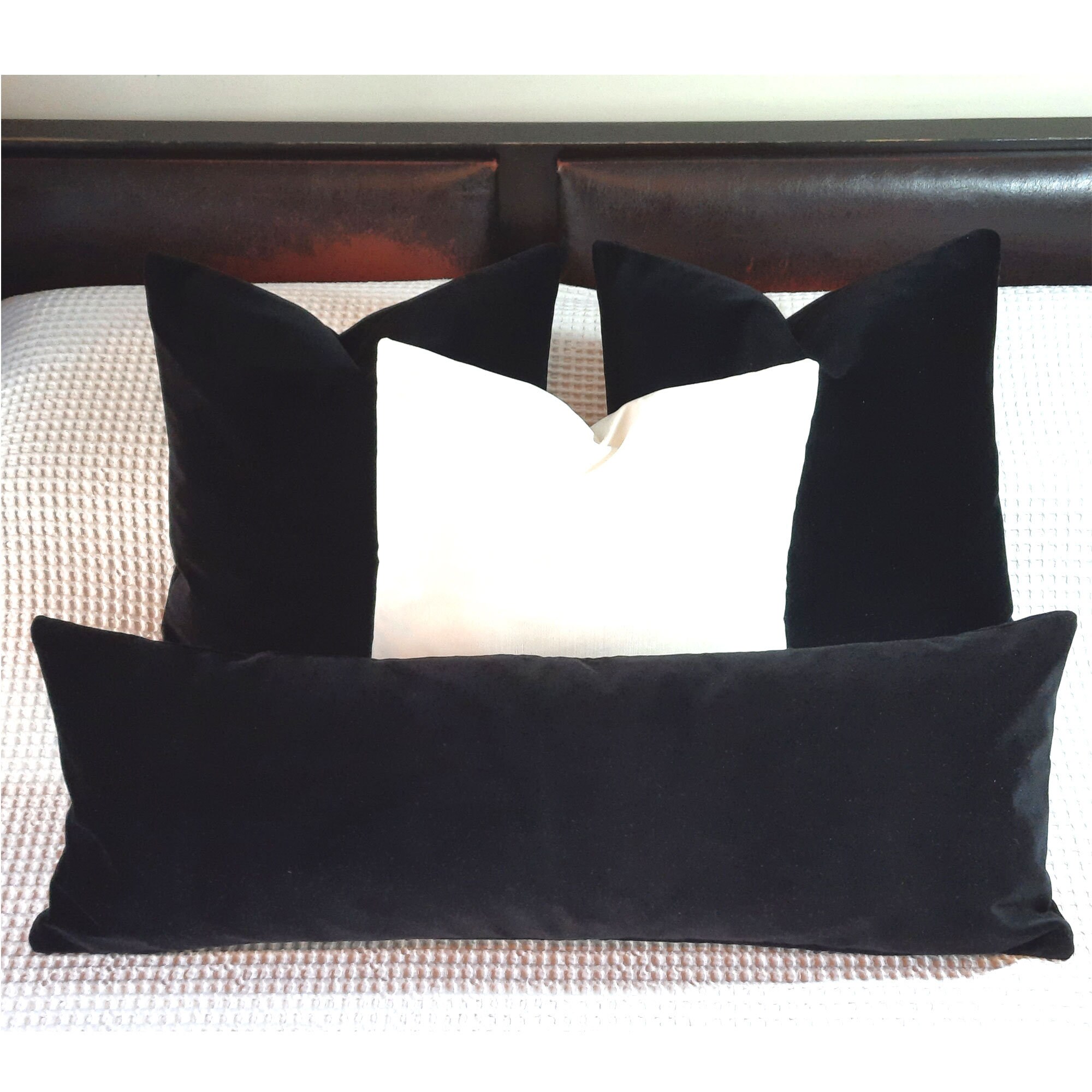 Luxury Black Oversized Lumbar Throw Pillow Cover, Long Velvet Pillow