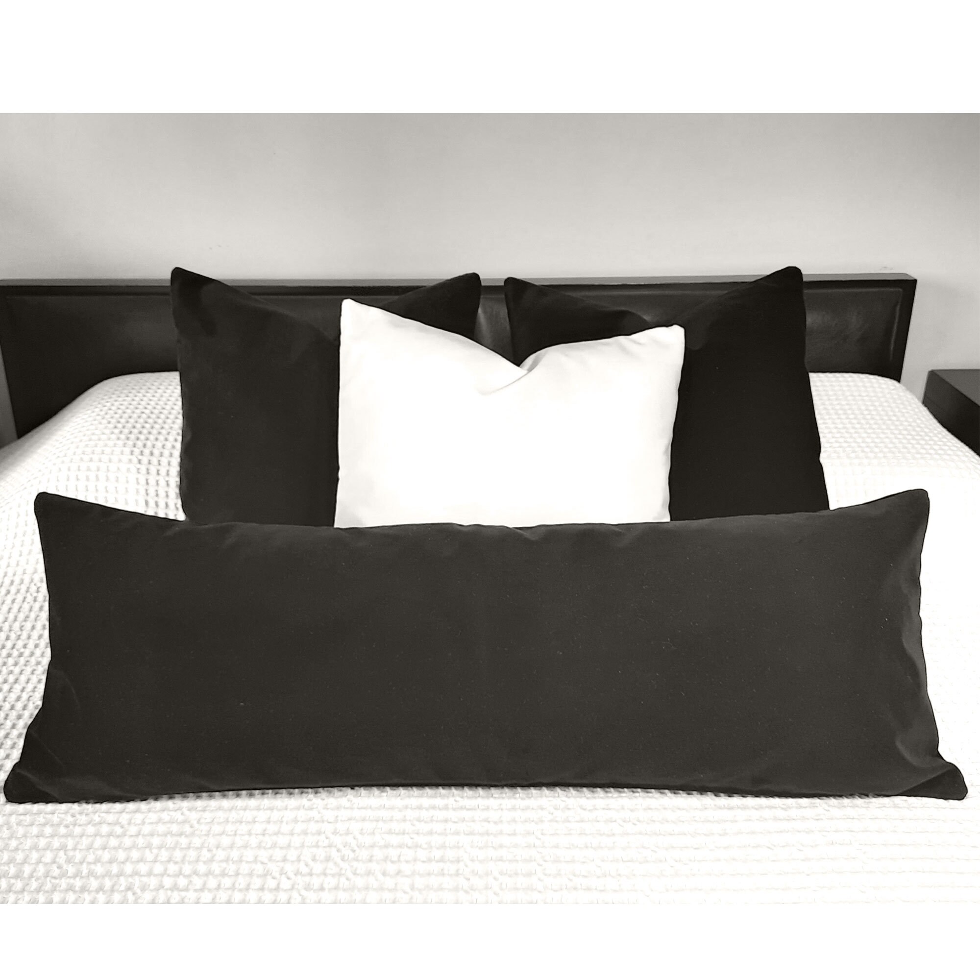 Luxury Black Oversized Lumbar Throw Pillow Cover, Long Velvet Pillow