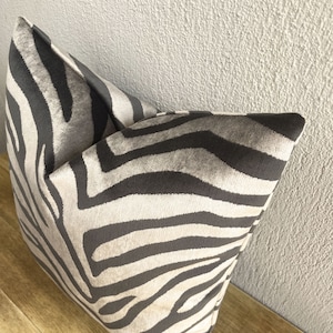 Animal Print Throw Pillow Cover, Zebra Velvet Black & Taupe Euro Sham, Luxury Pillow Cover, 18&quot;x18&quot;,20&quot;x20&quot;, 26&quot;x26&quot;