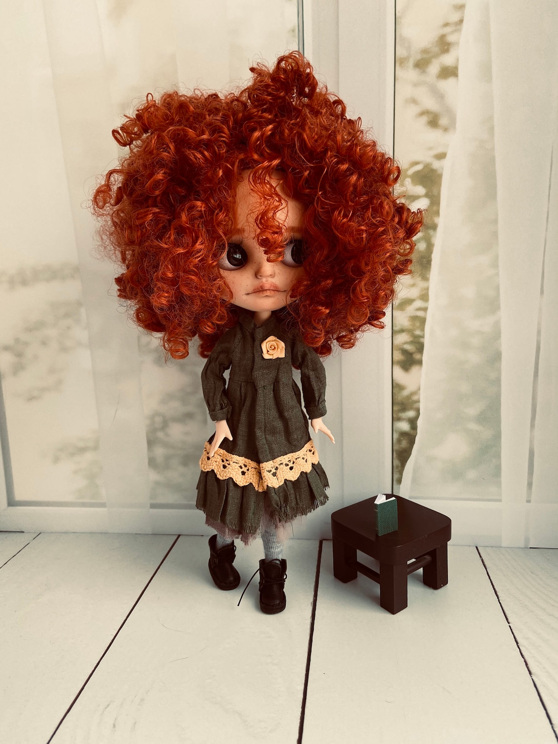 Blythe custom doll Red curly hair Blythe doll in vintage style | Etsy