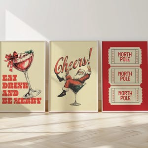 Set of 3 Christmas Prints, Printable Christmas art, Digital Wall Art, Christmas Decor, Holiday Decor, Bar Cart Art, Christmas Cocktails, Art