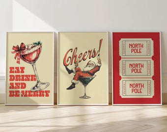 Set of 3 Christmas Prints, Printable Christmas art, Digital Wall Art, Christmas Decor, Holiday Decor, Bar Cart Art, Christmas Cocktails, Art