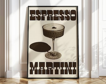 Espresso martini print, cocktailmuurkunst, barwagen muur print, retro cocktail poster, keukendecor, vintage cocktail print, digitale print