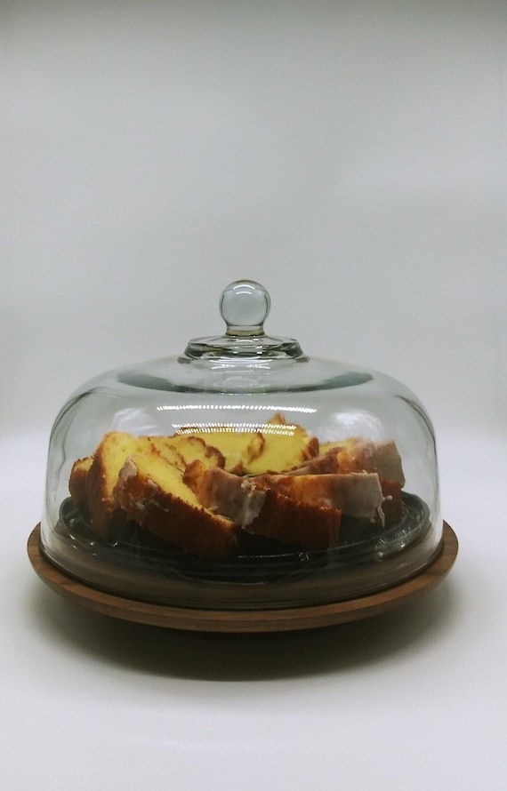 Covered Lazy Susan-Wooden Lazy Susan-Glass Dome-Kitchen Decor