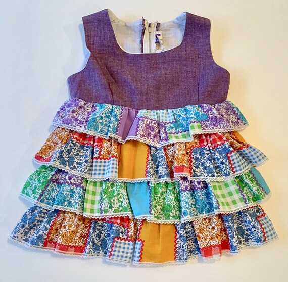 Vintage 1970s little girl's tiered party dress, ag