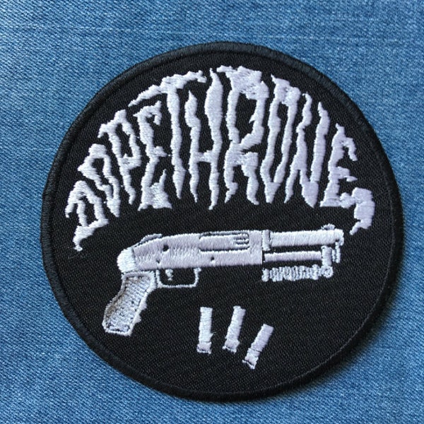 DOPETHRONE Gun embroidered patch Conan Monolord Saint Vitus Acid King Reverend Bizarre Black Sabbath Sleep Windhand Bongzilla Cough Om Yob