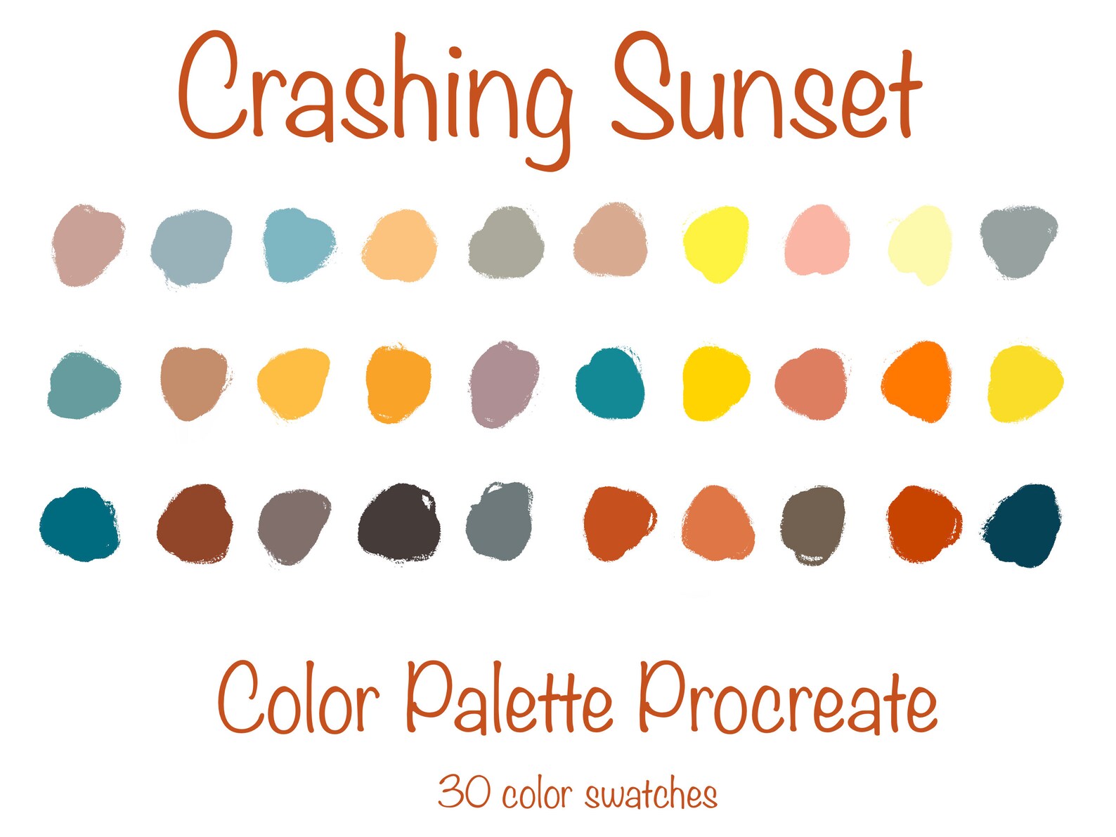 Procreate Color Palette Crashing Sunset Swatches Green Colors 30 Colors