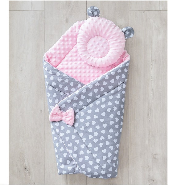 LOOLAY® Einschlagdecke für Baby MINKY Babyhörnchen+Kissen Winter Fußsack Babydecke Steckkissen für Babyschale Hörnchen Decke für Kinderwagen