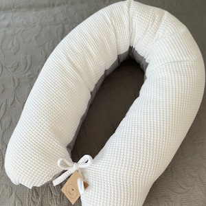 WHITE Waffle Pique/Smooth GRAY Nursing Pillow Side Sleeper Pillow Breathable 100% Cotton Pregnancy Pillow incl. Cover 170 cm LOOLAY®