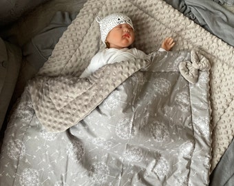 LOOLAY® Zweiseitige warm Babydecke Decke 80 x 100 cm 100% Baumwolle/MINKY Kinderwagendecke Krabbeldecke