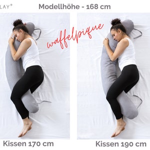 WAFFLE PIQUE Breathable/Smooth Cotton M/L & L/XL SIDE SLEEPER PILLOW Nursing Pillow Pregnancy Pillow incl. Cover grey mint old pink