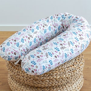 FLOWER MEADOW 100% coton fleurs marron, bleu, rose COUSSIN DE SOMMEIL coussin d'allaitement coussin de grossesse XXL 170 & 190 cm housse Loolay® image 6