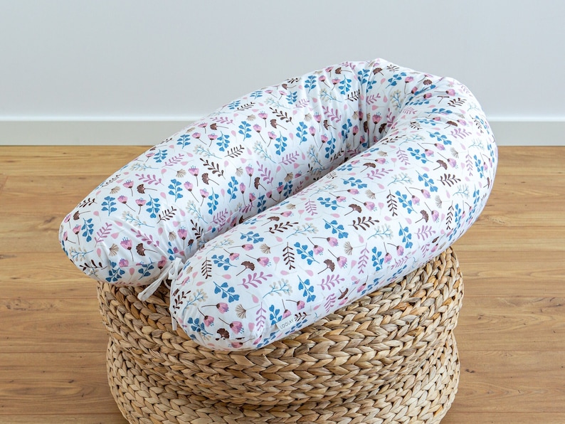 FLOWER MEADOW 100% coton fleurs marron, bleu, rose COUSSIN DE SOMMEIL coussin d'allaitement coussin de grossesse XXL 170 & 190 cm housse Loolay® image 6