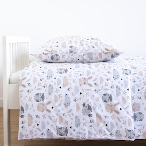 Parure De Lit Bébé 100% Coton Motif éléphant - Housse Couette 100x135cm + Taie Oreiller 40x60cm - Gris Doux - 7