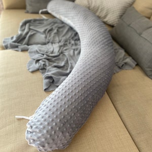 Stillkissen Seitenschläferkissen Schwangerschaftskissen Kissen schlafen Bio Baumwolle Minky Polar Fleece Handmade 170 190 cm xl Kissen Dekokissen Stillen Schwanger Seitenschlaf grau beige hase eule graphit weiß
