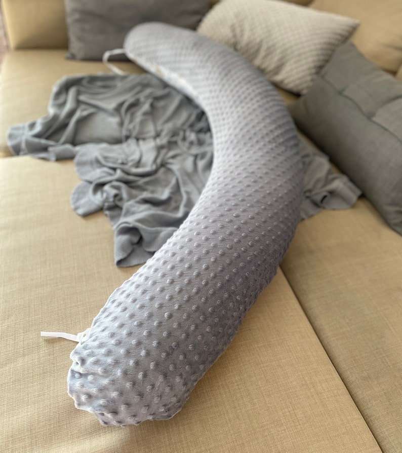 Stillkissen Seitenschläferkissen Schwangerschaftskissen Kissen schlafen Bio Baumwolle Minky Polar Fleece Handmade 170 190 cm xl Kissen Dekokissen Stillen Schwanger Seitenschlaf grau beige hase eule graphit weiß
