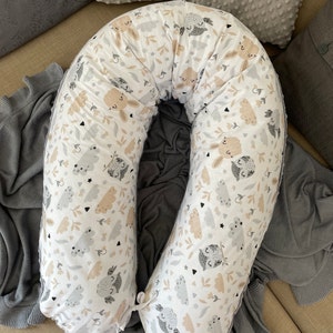 Stillkissen Seitenschläferkissen Schwangerschaftskissen Kissen schlafen Bio Baumwolle Minky Polar Fleece Handmade 170 190 cm xl Kissen Dekokissen Stillen Schwanger Seitenschlaf grau beige hase eule graphit weiß