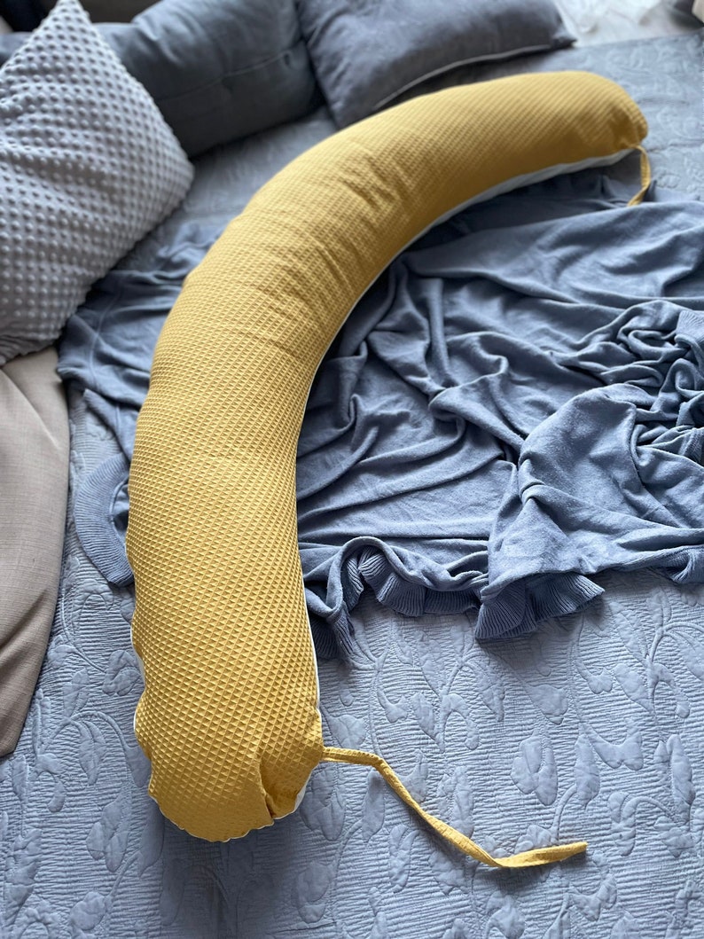Waffle lpique/lisse 100% coton COUSSIN D'ALLAITEMENT oreiller de couchage latéral XXL coussin de grossesse doux et respirant avec housse 170 cm LOOLAY® image 9