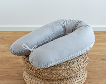 100% coton GRIS / MINKY gris 170 & 190 cm OREILLER DE COUCHAGE LATÉRAL Oreiller d'allaitement Oreiller de grossesse Housse de coussin de relaxation Cadeau Loolay®