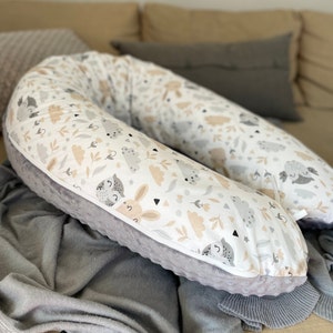 HASE/ MINKY Graphite Nursing Pillow Pregnancy Pillow 170 cm XXL Positioning Pillow Side Sleeper Pillow incl. Cover Loolay® Perfect Gift