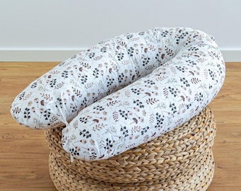 COUSSIN À MANCHES LATÉRALES M-L ou L-XL FLOWER MEADOW 100% coton Coussin d'allaitement à fleurs marron, bleu, rose Coussin de grossesse Housse 170 et 190 cm