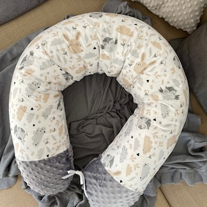 Stillkissen Seitenschläferkissen Schwangerschaftskissen Kissen schlafen Bio Baumwolle Minky Polar Fleece Handmade 170 190 cm xl Kissen Dekokissen Stillen Schwanger Seitenschlaf grau beige hase eule graphit weiß