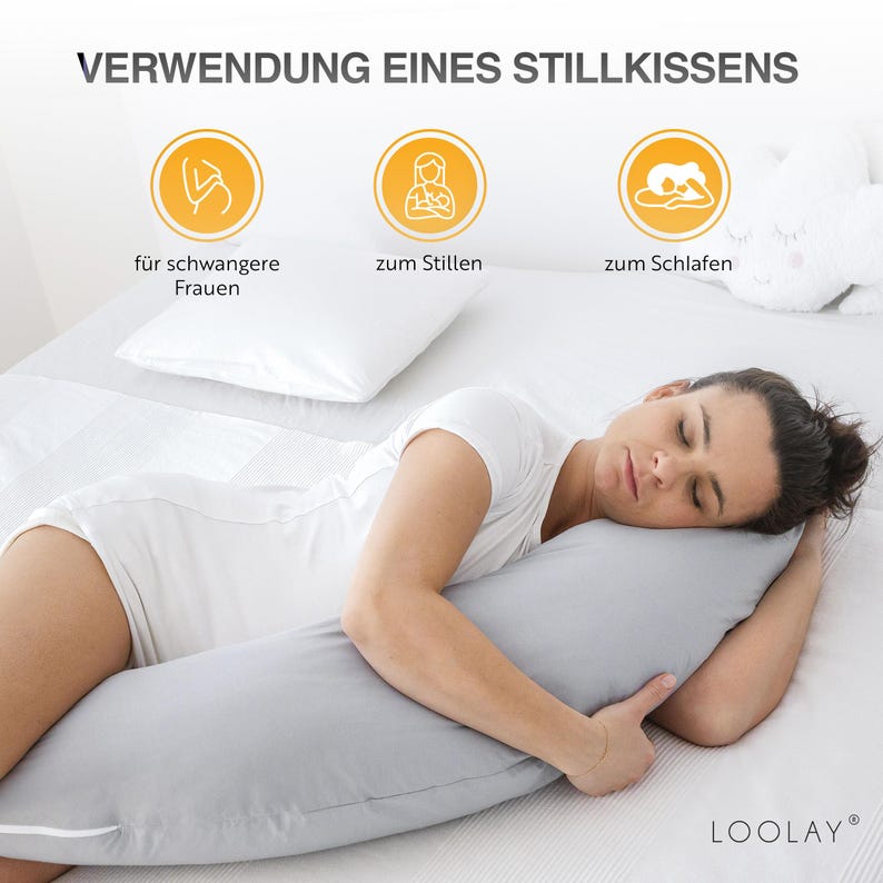 Stillkissen Seitenschläferkissen Schwangerschaftskissen Kissen schlafen Bio Baumwolle Minky Polar Fleece Handmade 170 190 cm xl Kissen Dekokissen Stillen Schwanger Seitenschlaf grau beige hase eule graphit weiß