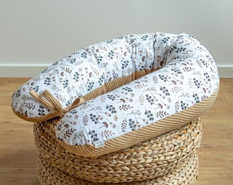 Waffelpique/ BLUMENWIESE 100% Baumwolle Braun, Rosa, Blau, Gelb Stillkissen Seitenschläferkissen Schwangerschaftskissen M/ L o. L/ XL Kissen