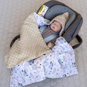 HASE Beige Wikkeldeken voor Kinderen Autostoel en Baby Draagzak Baby Draagzak Knuffeldeken Kinderwagendeken Babydeken 90 x 90 cm PREMIUM Cadeau