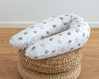 PREMIERE Petit HEDGEHOG Coussin d'allaitement 100% coton biologique Coussin de grossesse XXL 170 cm Coussin de positionnement Coussin de couchage latéral avec housse Loolay®