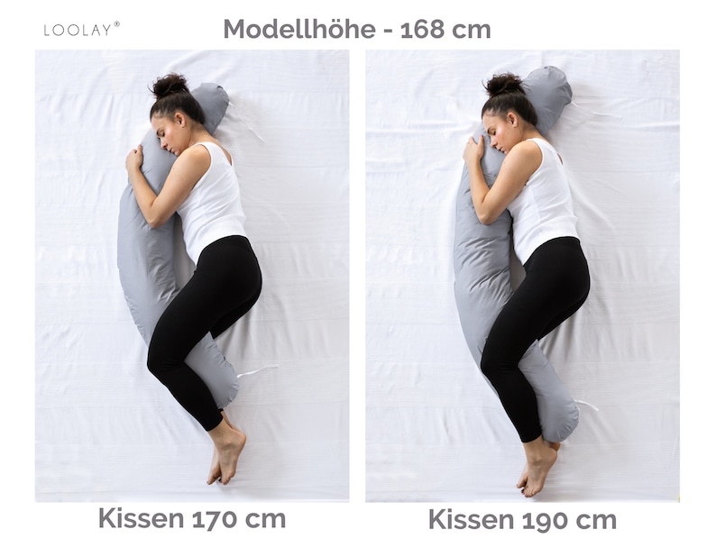 CLASSIC 100% cotton white, grey, beige not patterned SIDE SLEEP PILLOW nursing pillow pregnancy pillow 170 & 190 cm cover Loolay® image 8