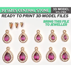 Halo Pendants With Pear Cut Central Stone Ring Heads 3d Printable stl files, 10pcs Package