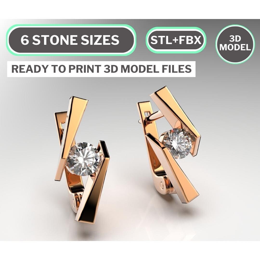 Beautiful 3D Printable Earrings, Files for 6 Stone Sizes Etsy