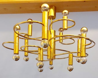 Sciolari Style Brass Ceiling Lamp by Gebrüder Cosack, Germany 1970s