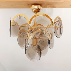 Vistosi Smoked Glass Disc Chandelier, Mid Century